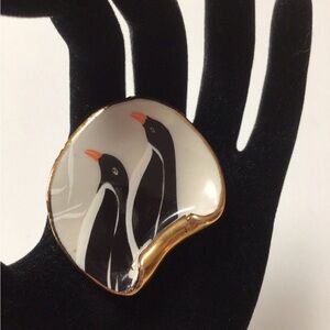 Vintage Ceramic Hand-crafted Penguin Brooch